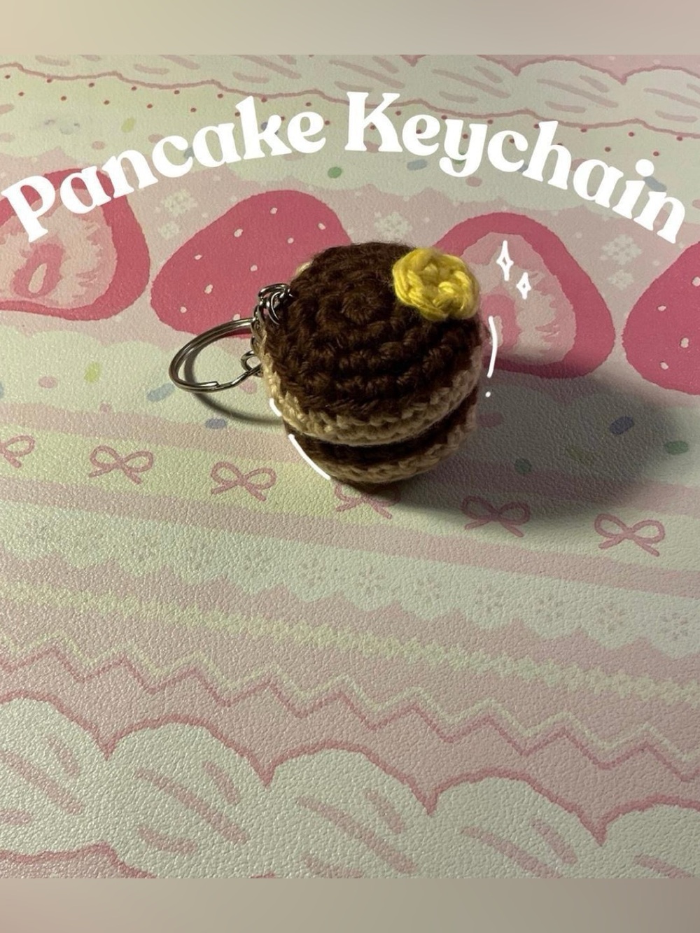 Handmade Brown Pancake Keychain with butter
